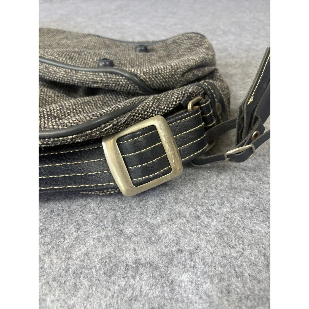 Jordache Vintage Messenger Bag Medium Gray Tweed Faux Leather Trim Crossbody